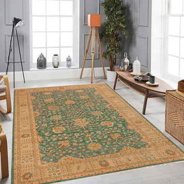 handmade Traditional Kafkaz Chobi Ziegler Green Tan Hand Knotted RECTANGLE 100% WOOL area rug 10 x 14